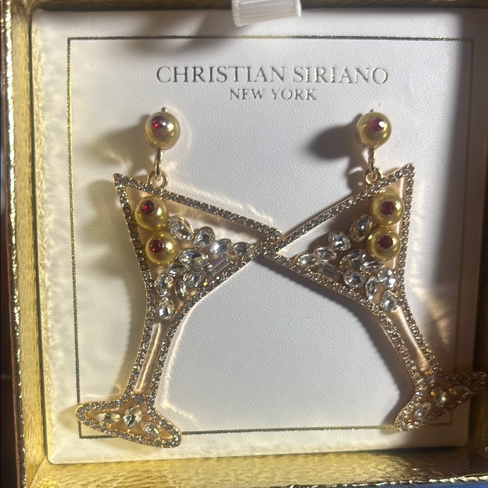 Christian Siriano Gold and Red MARTINI Earrings - Picture 8 of 9